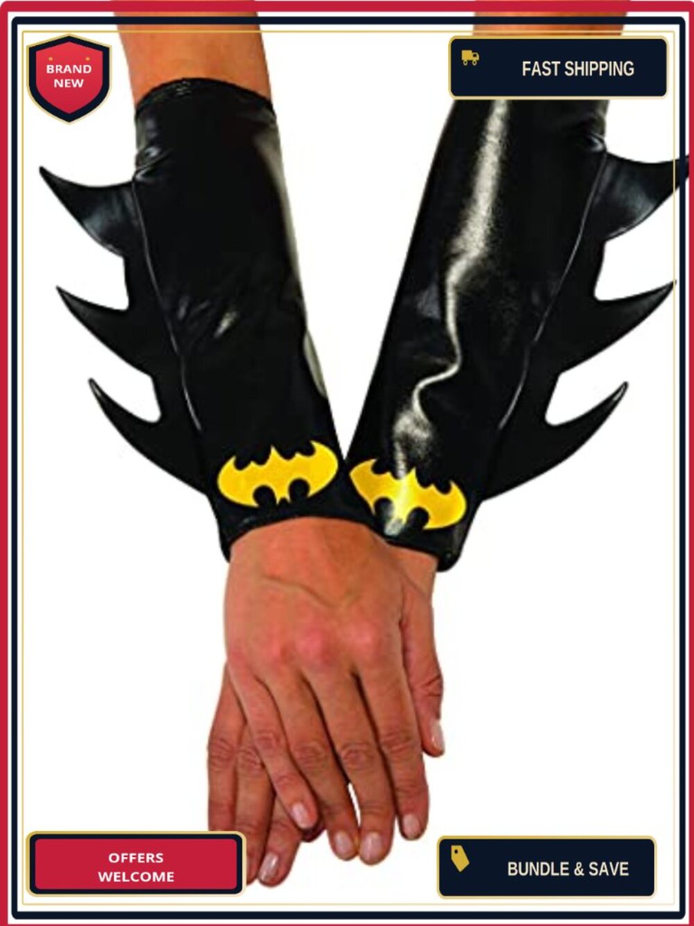 Faux Leather Batgirl Gauntlets with Wings Costume Accessory Adult One Size